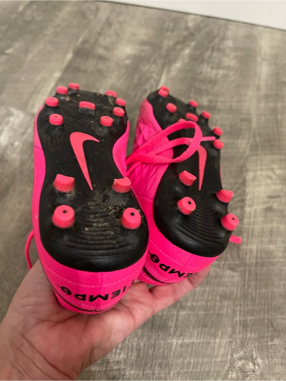 Nike Tiempo Bright Pink Soccer Cleat with Black Swoosh - Picture 5 of 6